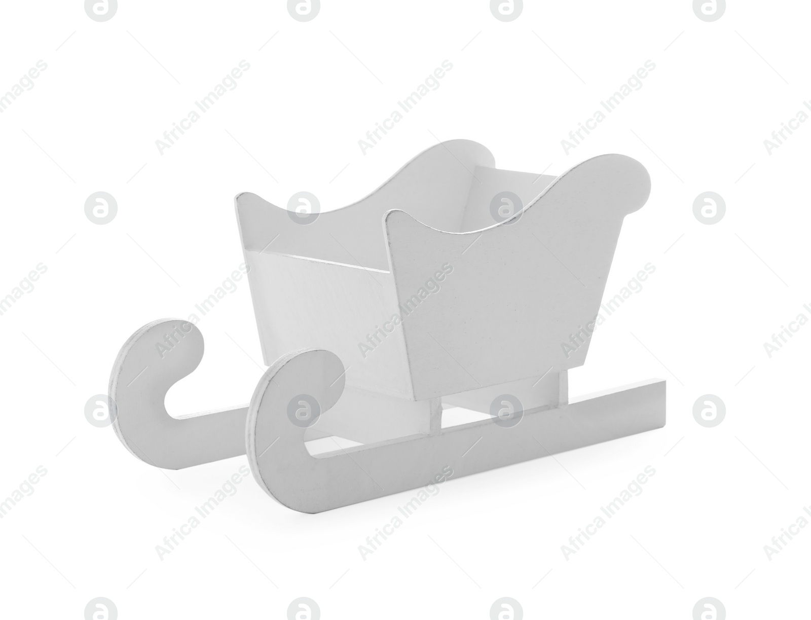 Photo of Beautiful decorative wooden sleigh on white background