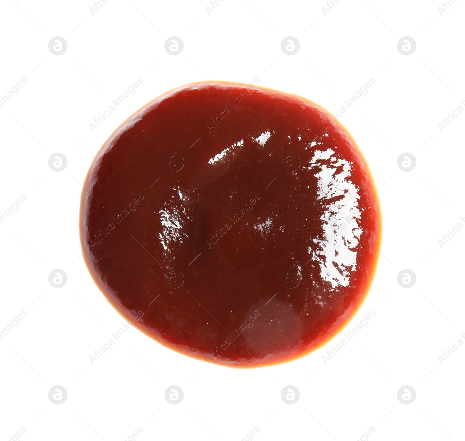 Photo of Drop of barbecue sauce on white background, top view