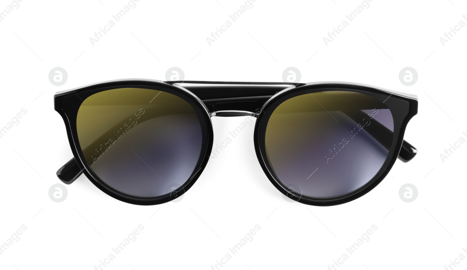 Photo of Stylish sunglasses on white background. Summer accessory