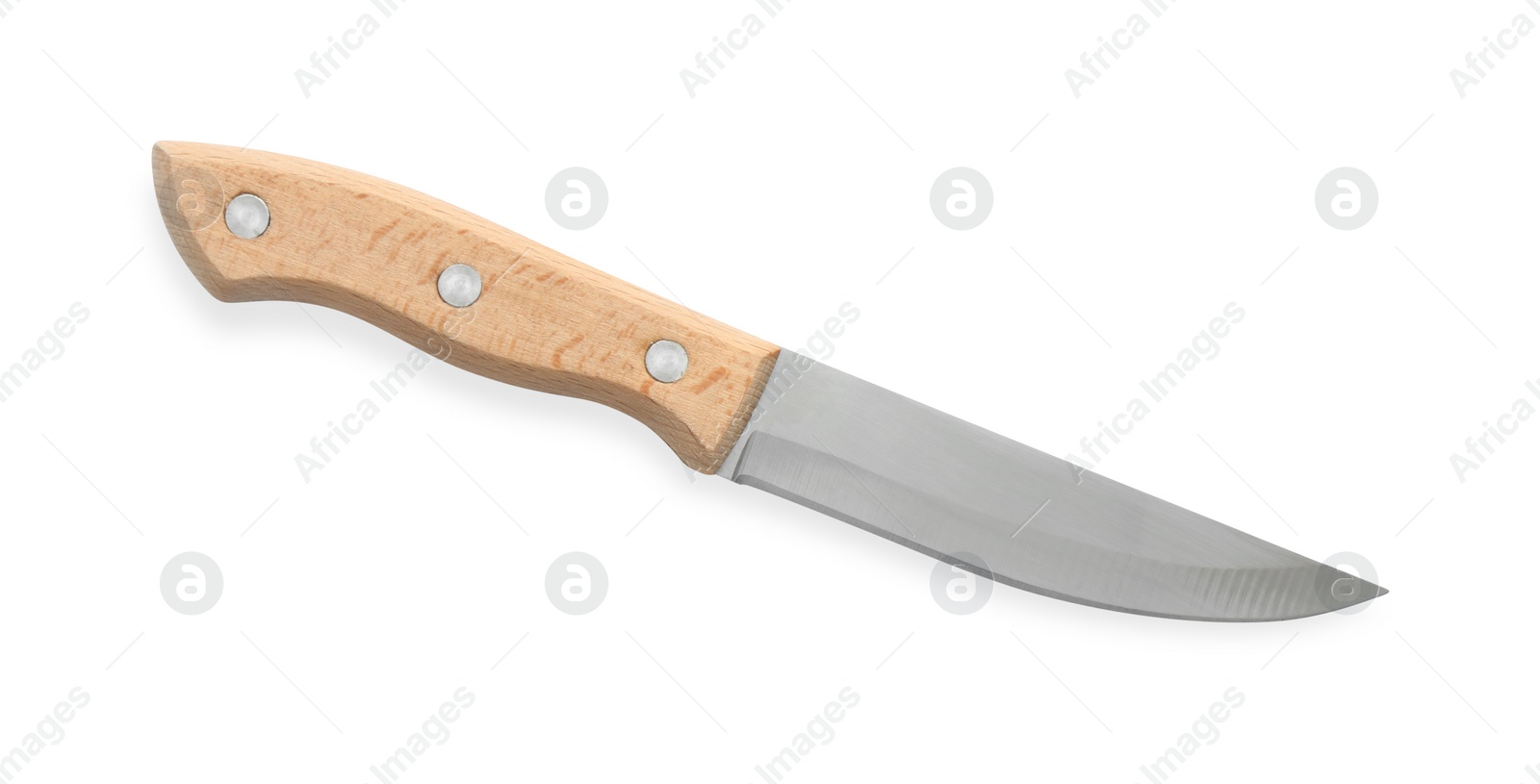 Photo of One sharp knife isolated on white, top view