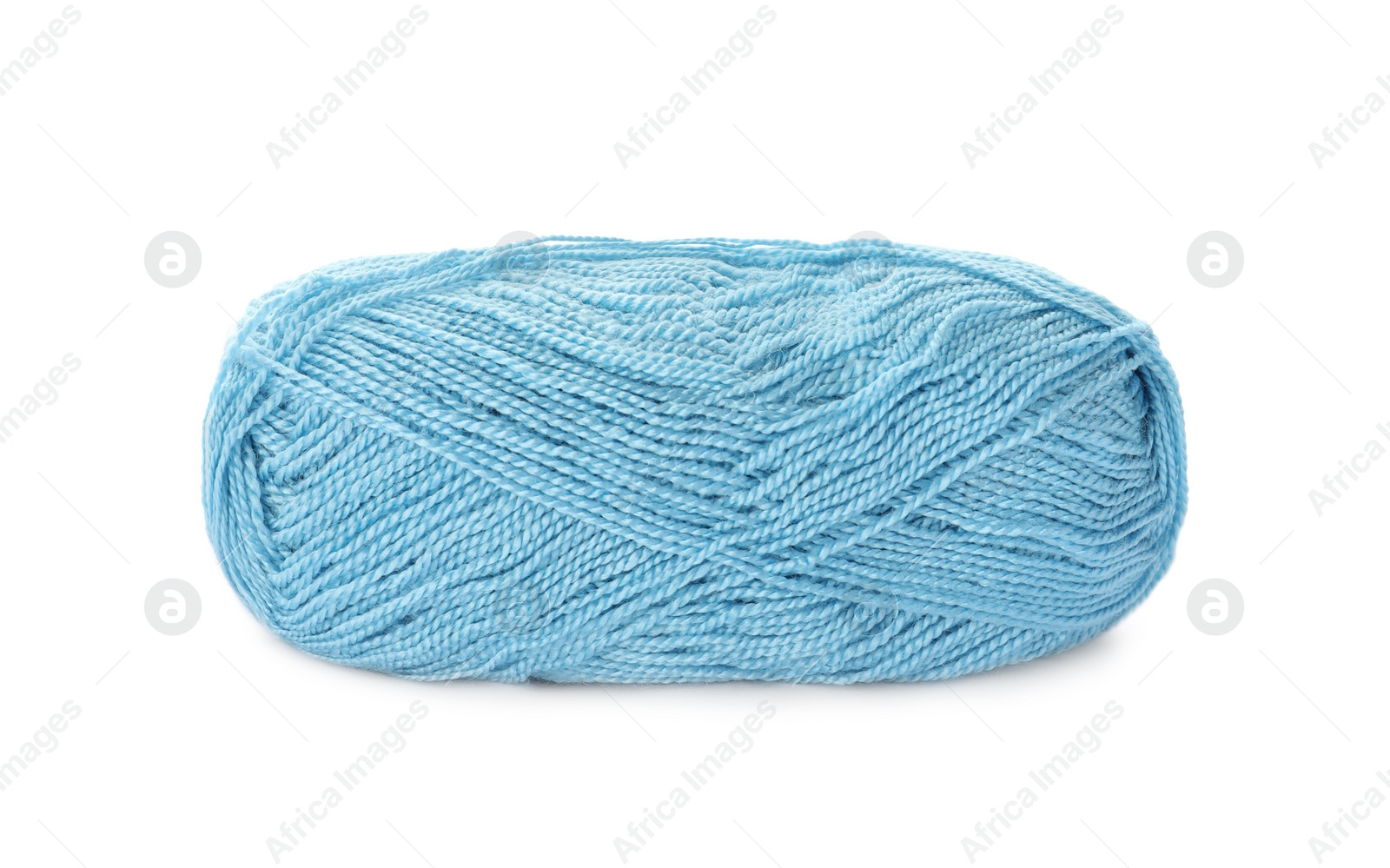 Photo of Soft light blue woolen yarn isolated on white