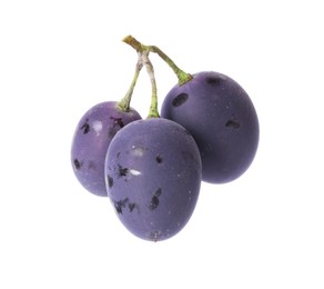 Delicious ripe dark blue grapes isolated on white