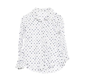 Crumpled polka dot blouse on white background, top view