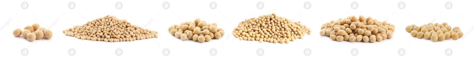 Image of Set with soya beans on white background. Banner design 