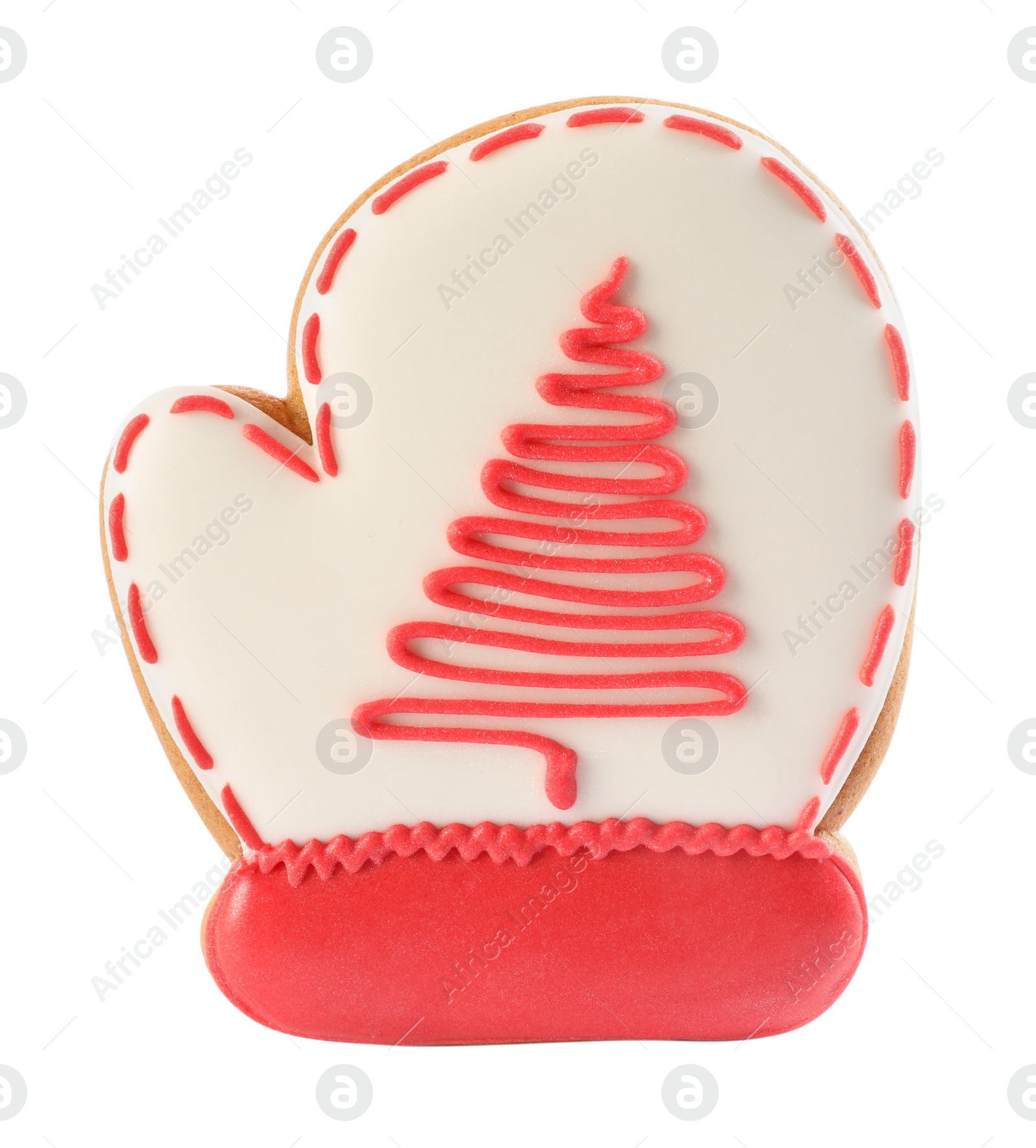 Photo of Mitten shaped Christmas cookie isolated on white