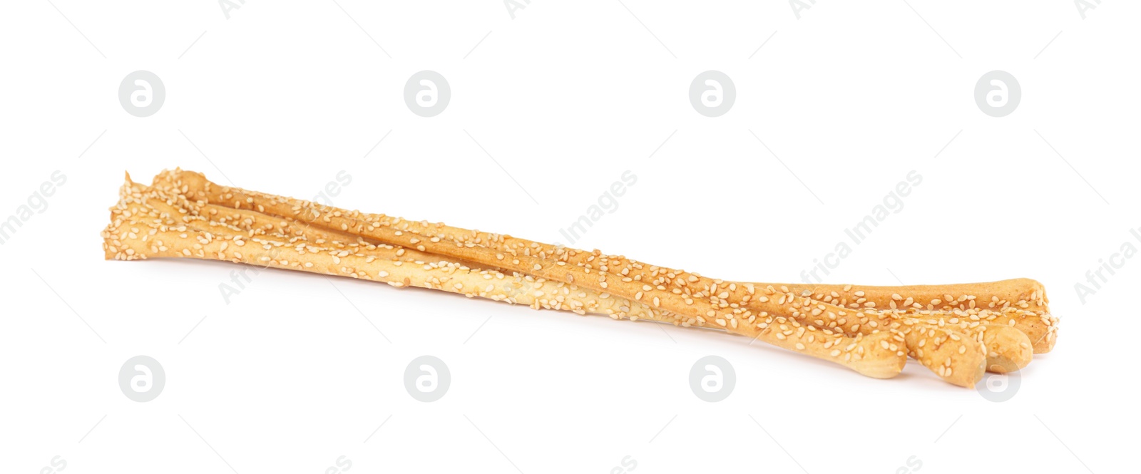 Photo of Fresh delicious grissini sticks on white background