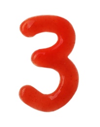 Photo of Number 3 written with red sauce on white background