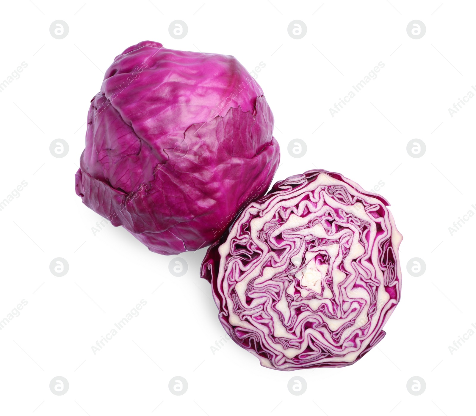 Photo of Fresh red cabbage on white background, top view