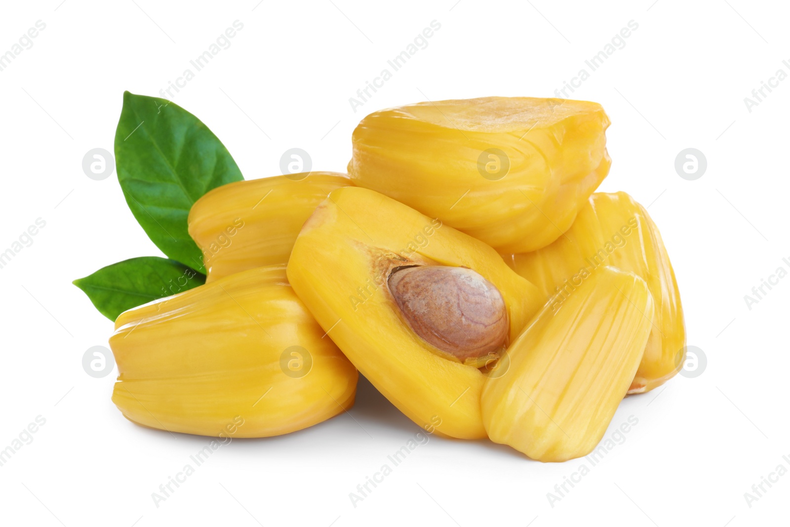 Photo of Delicious exotic jackfruit bulbs on white background