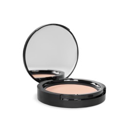 Photo of Face powder with mirror isolated on white