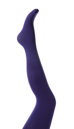 Leg mannequin in blue tights on white background