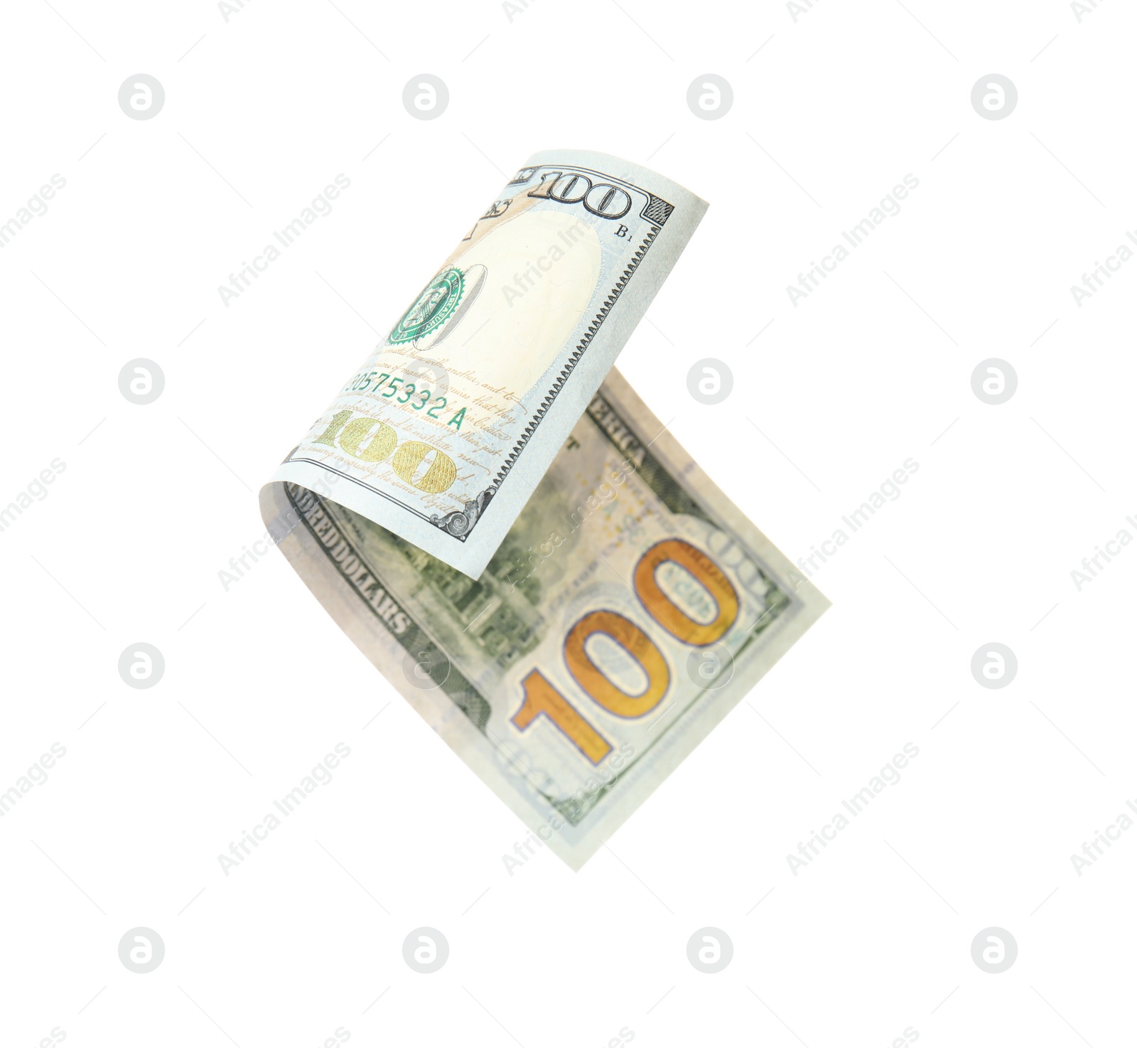 Photo of One hundred dollar banknote on white background. American national currency