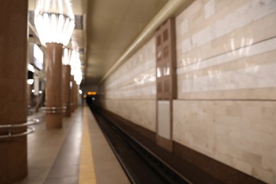 Blurred view of subway station. Public transport