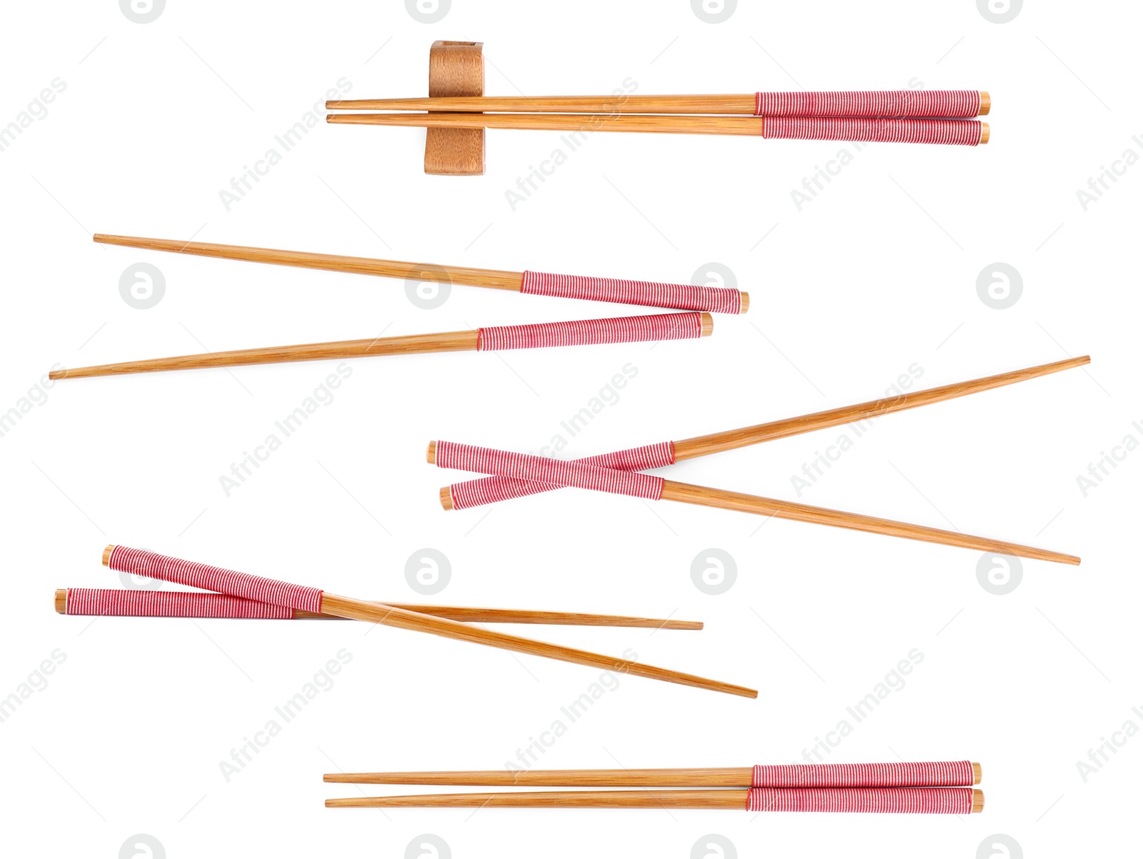 Image of Collage with wooden chopsticks isolated on white