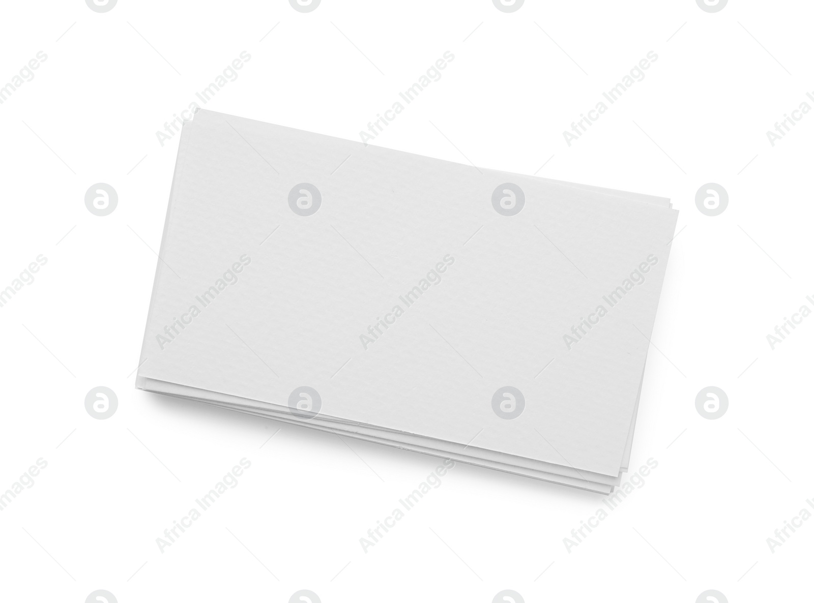 Photo of Blank business cards isolated on white, top view. Mockup for design