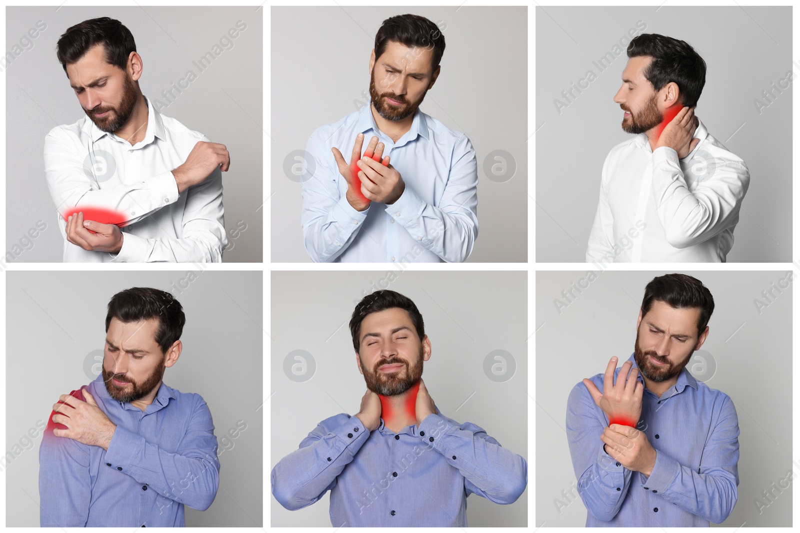 Image of Man suffering from rheumatism. Collage of photos