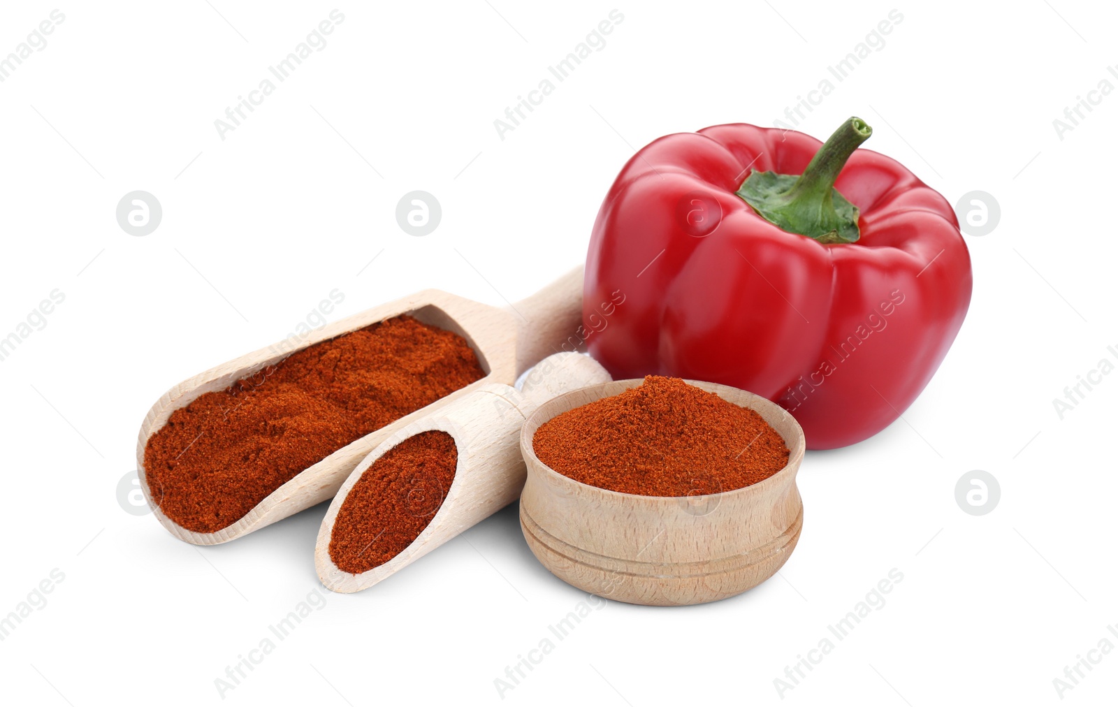 Photo of Aromatic paprika and fresh pepper isolated on white