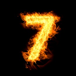Flaming 7 on black background. Stylized number design