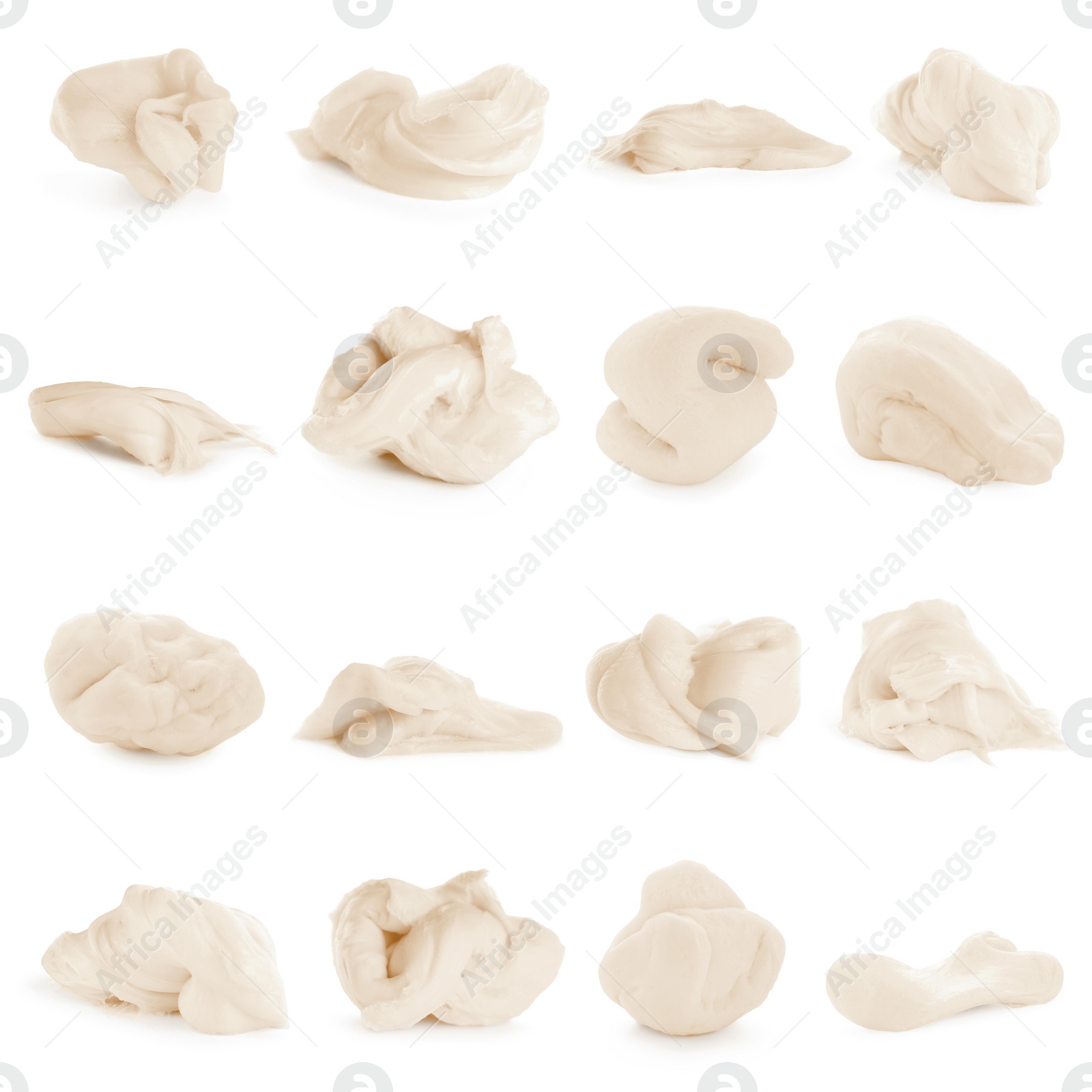 Image of Used chewing gum on white background, collage