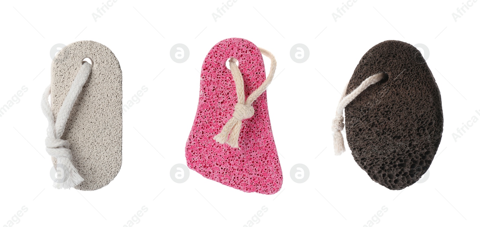 Image of Set with different pumice stones on white background, banner design. Pedicure tool