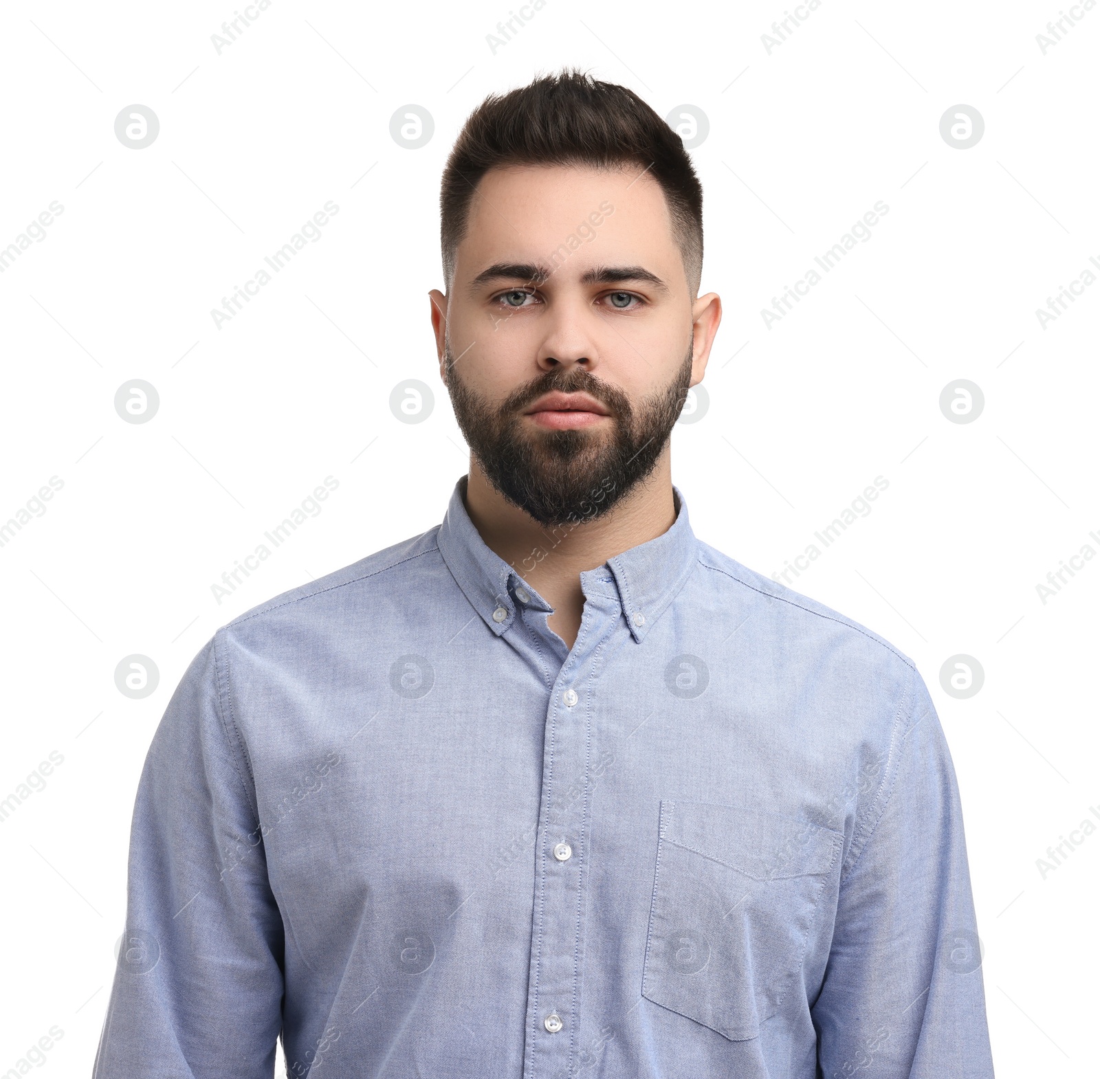 Photo of Portrait of young man on white background