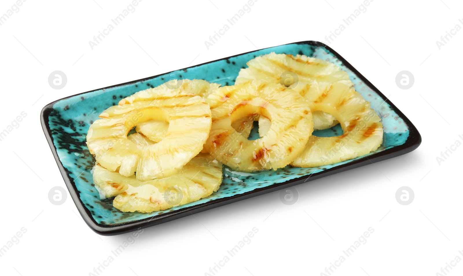 Photo of Tasty grilled pineapple slices isolated on white