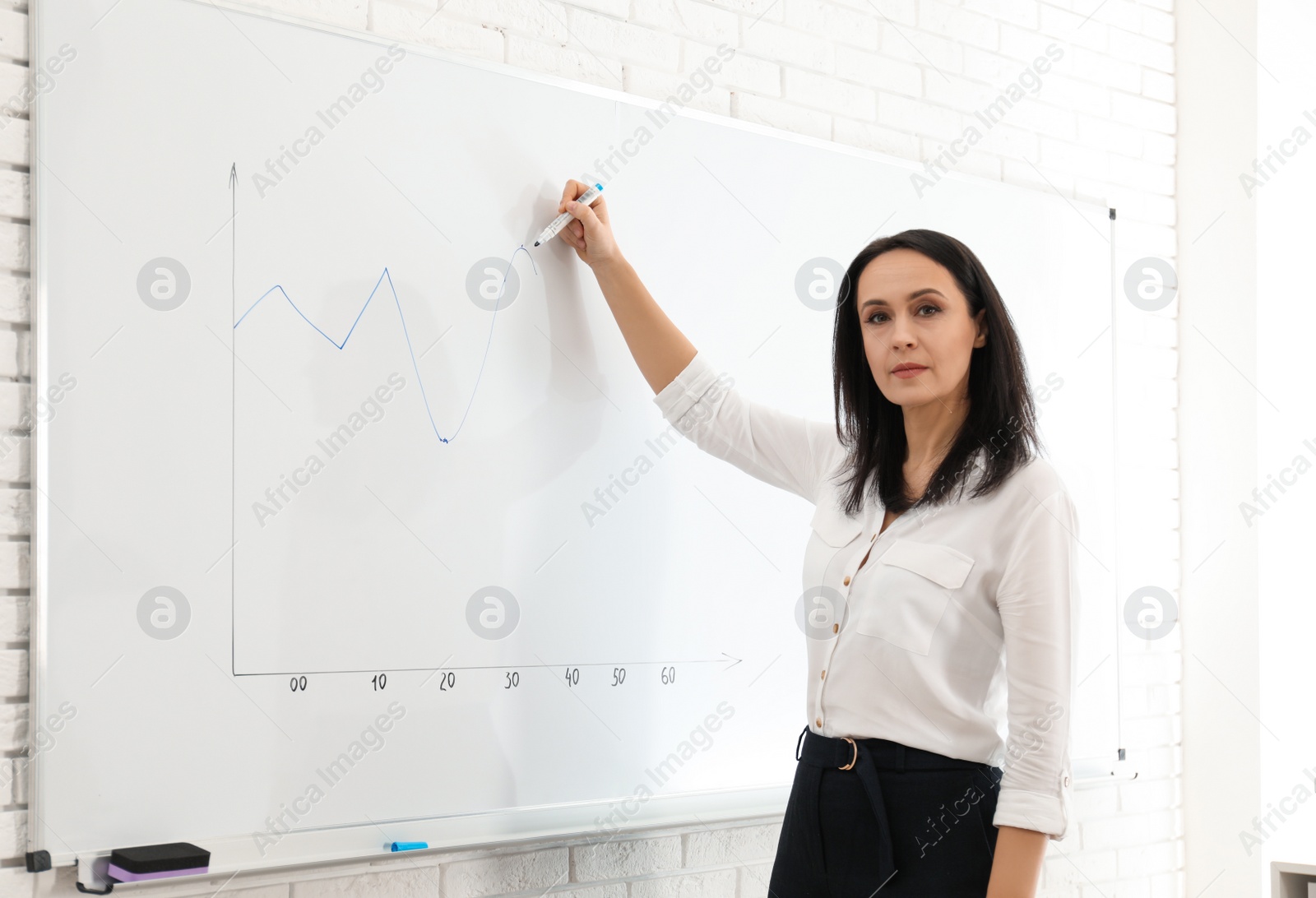 Photo of Professional business trainer near whiteboard in office