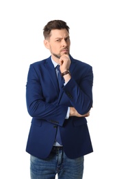 Portrait of handsome businessman posing on white background