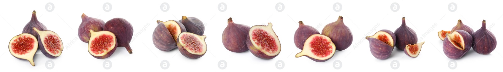 Image of Set of tasty figs on white background. Banner design