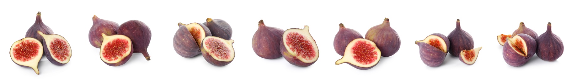 Image of Set of tasty figs on white background. Banner design