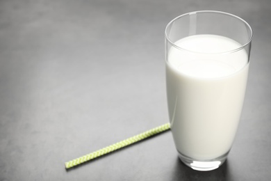 Glass of milk on table. Fresh dairy product