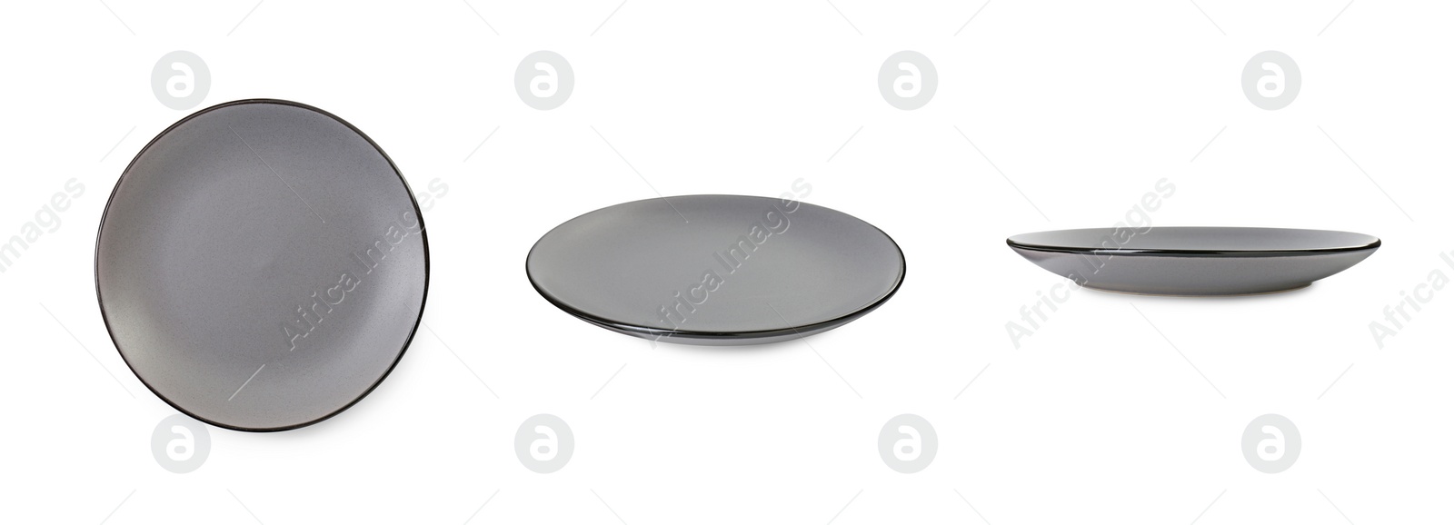 Image of Empty ceramic plate isolated on white, set with different views