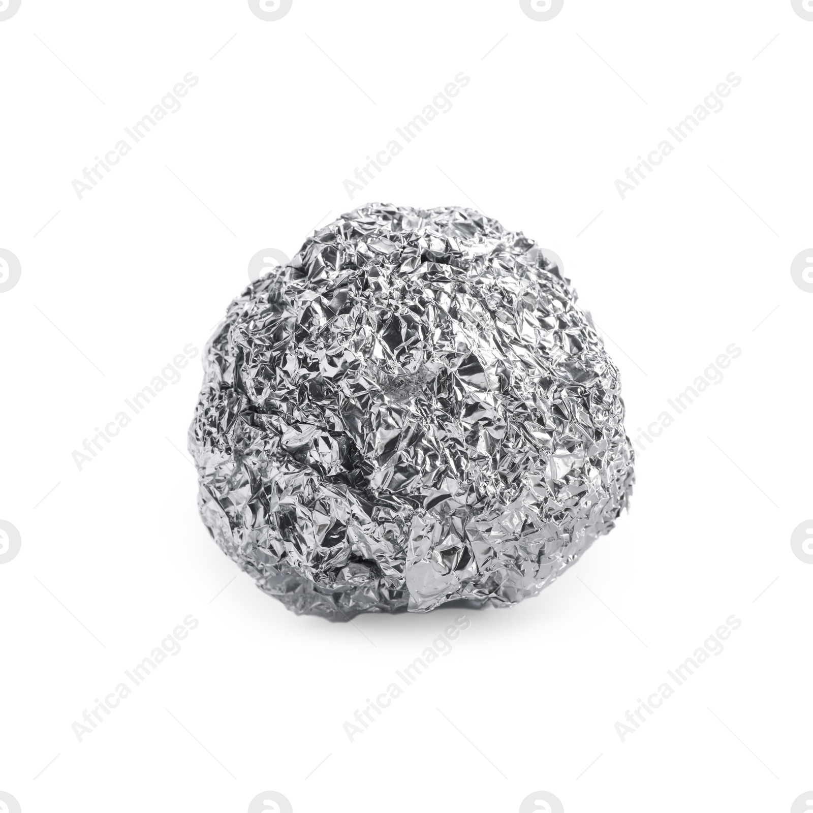 Photo of Crumpled ball of aluminum foil isolated on white