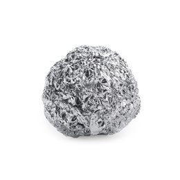 Photo of Crumpled ball of aluminum foil isolated on white