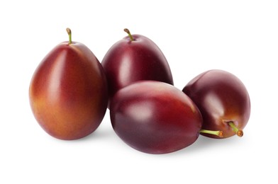 Photo of Delicious fresh ripe plums on white background