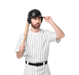 Baseball player with bat on white background