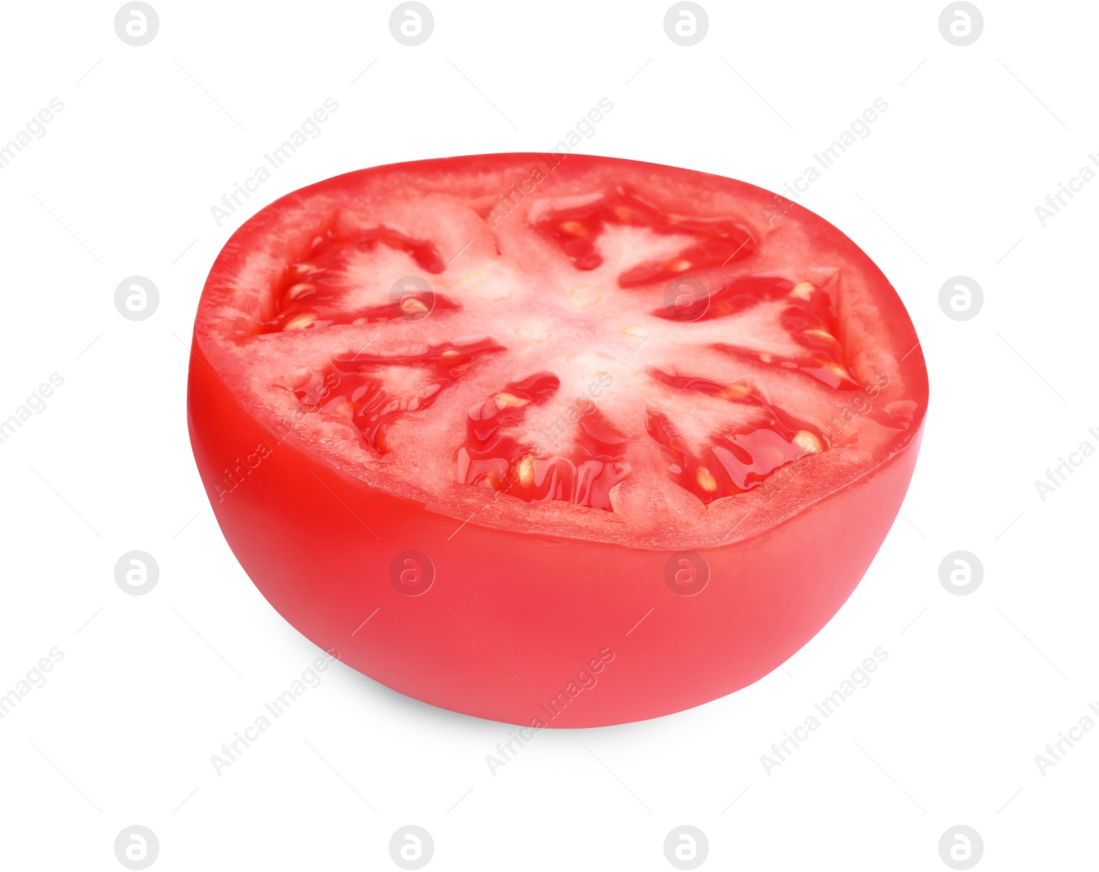 Photo of Half of red ripe tomato isolated on white