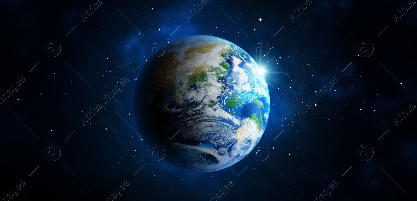 Illustration of View of Earth in open space, illustration. Banner design