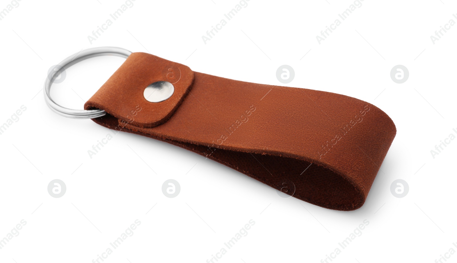 Photo of Leather keychain with Ukrainian coat of arms isolated on white