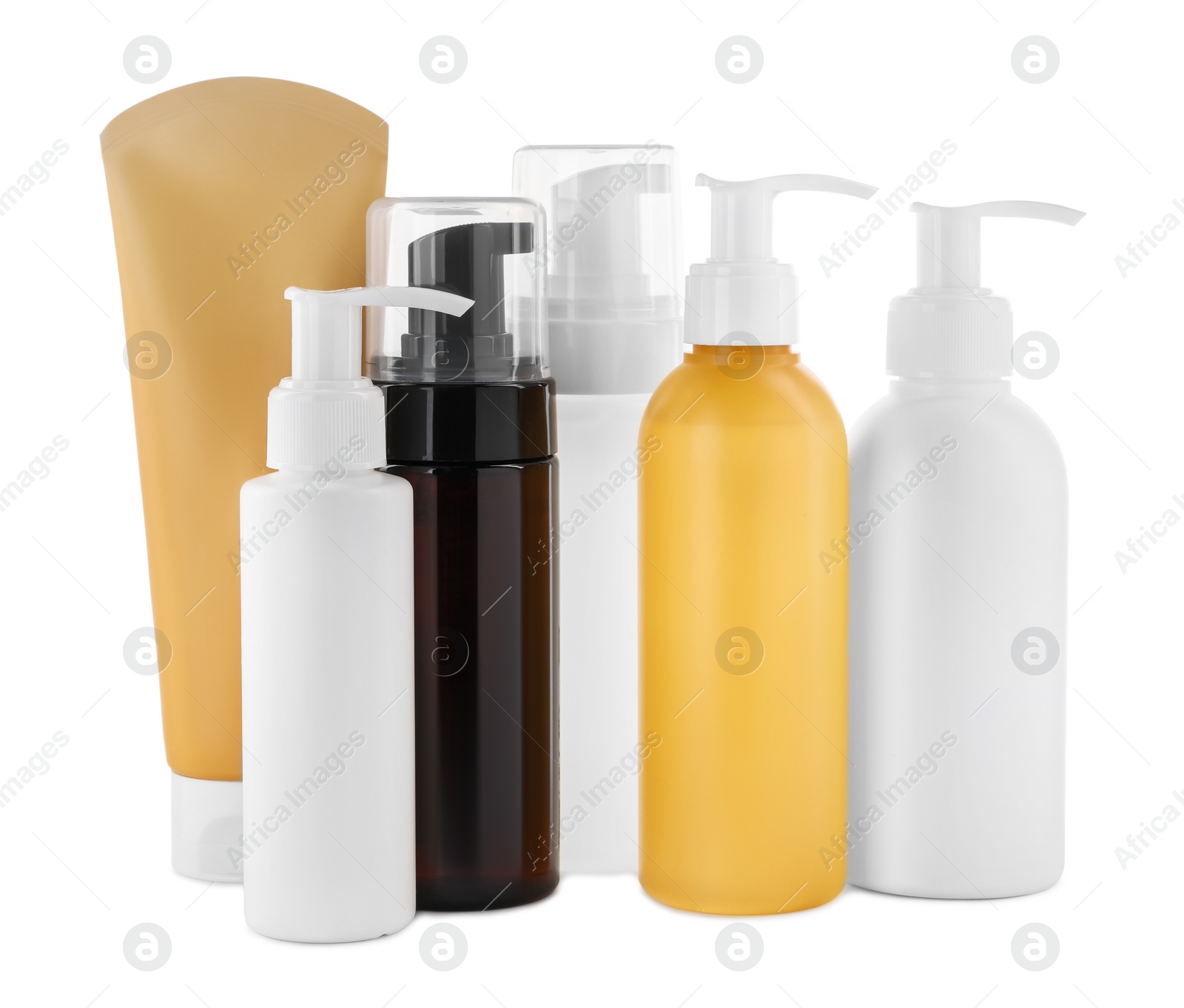 Photo of Different face cleansing products isolated on white
