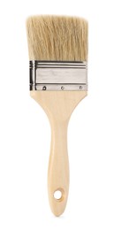 Photo of One wooden paint brush isolated on white