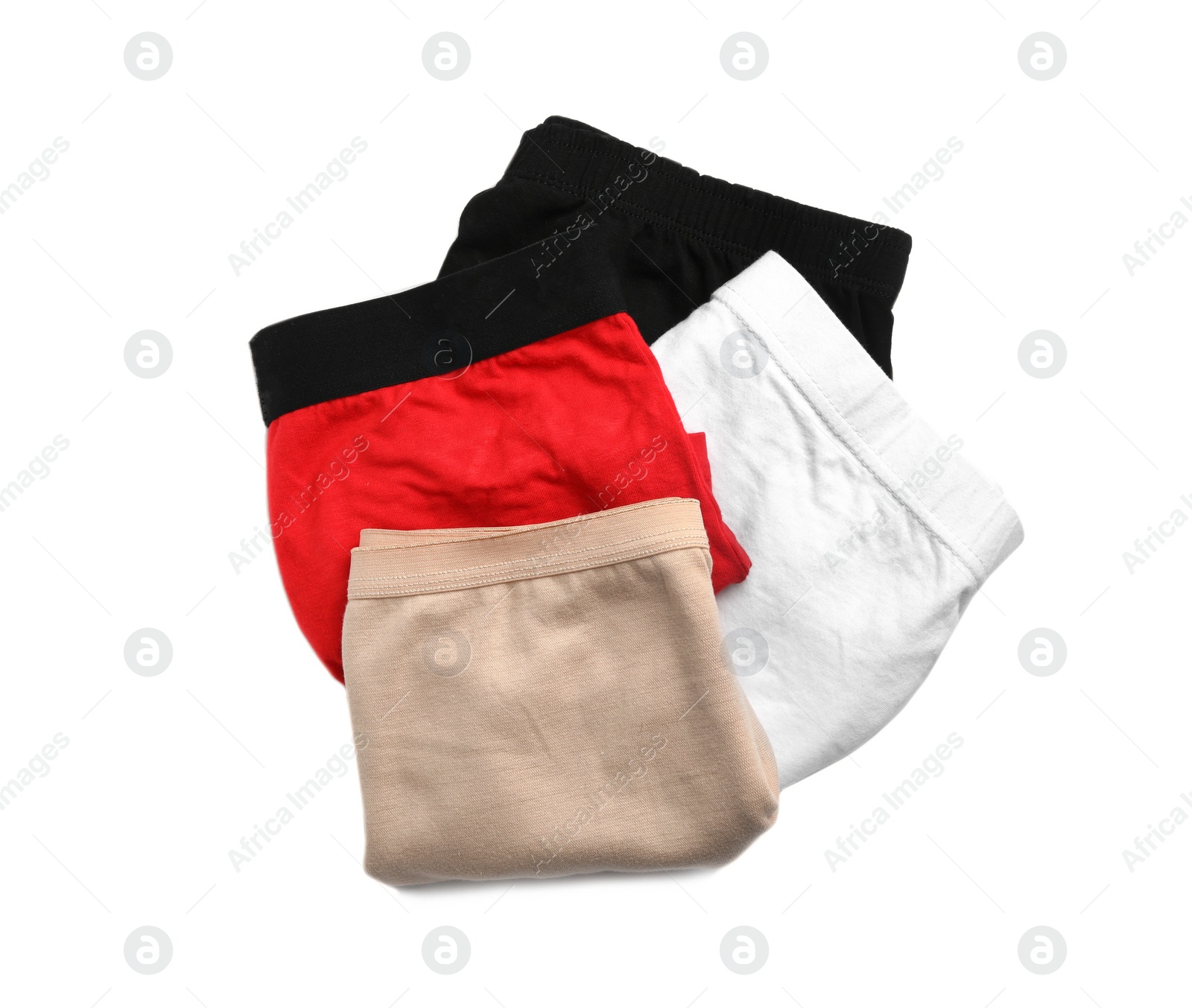 Photo of Set of comfortable men's underwear isolated on white, top view