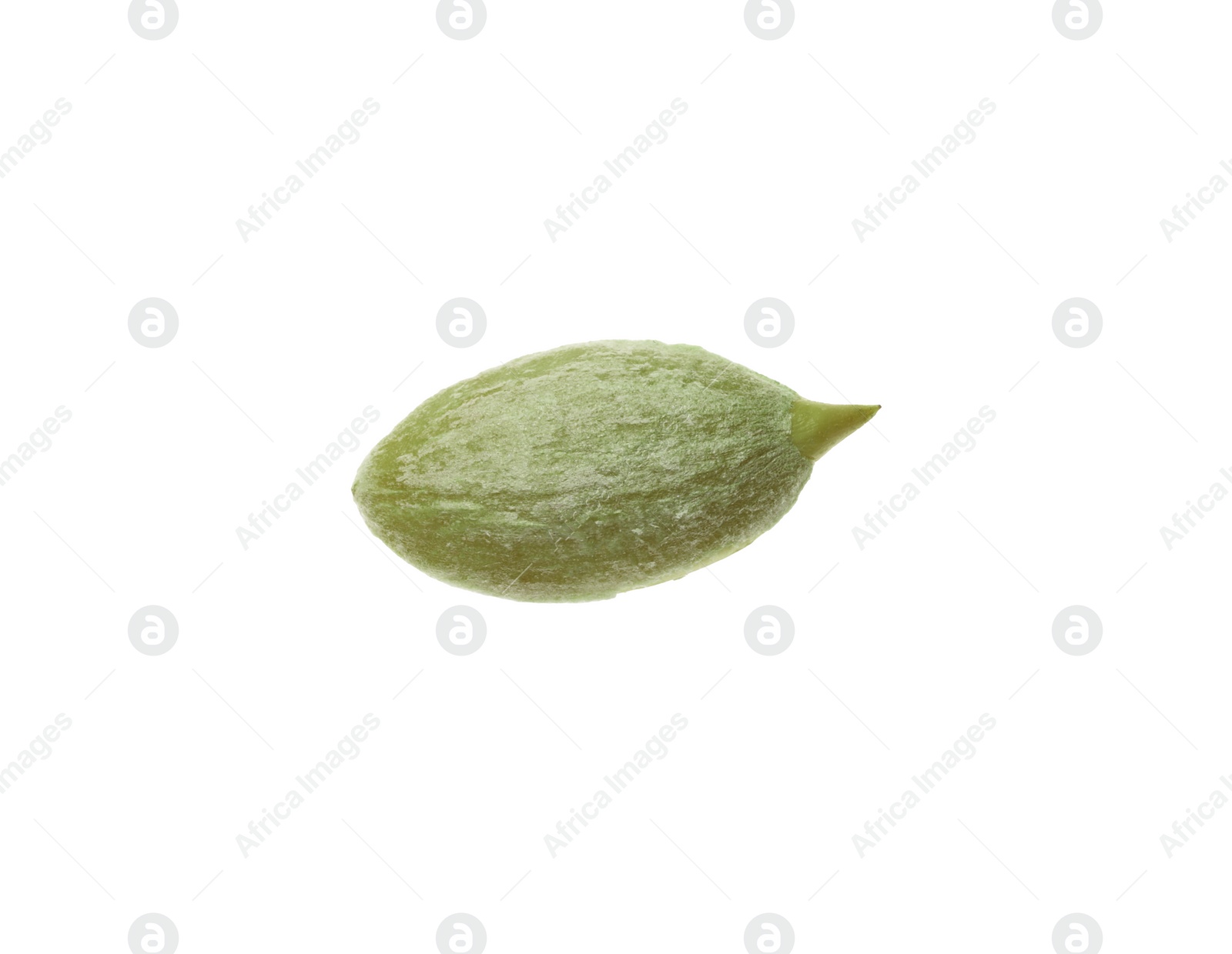 Photo of One peeled pumpkin seed isolated on white