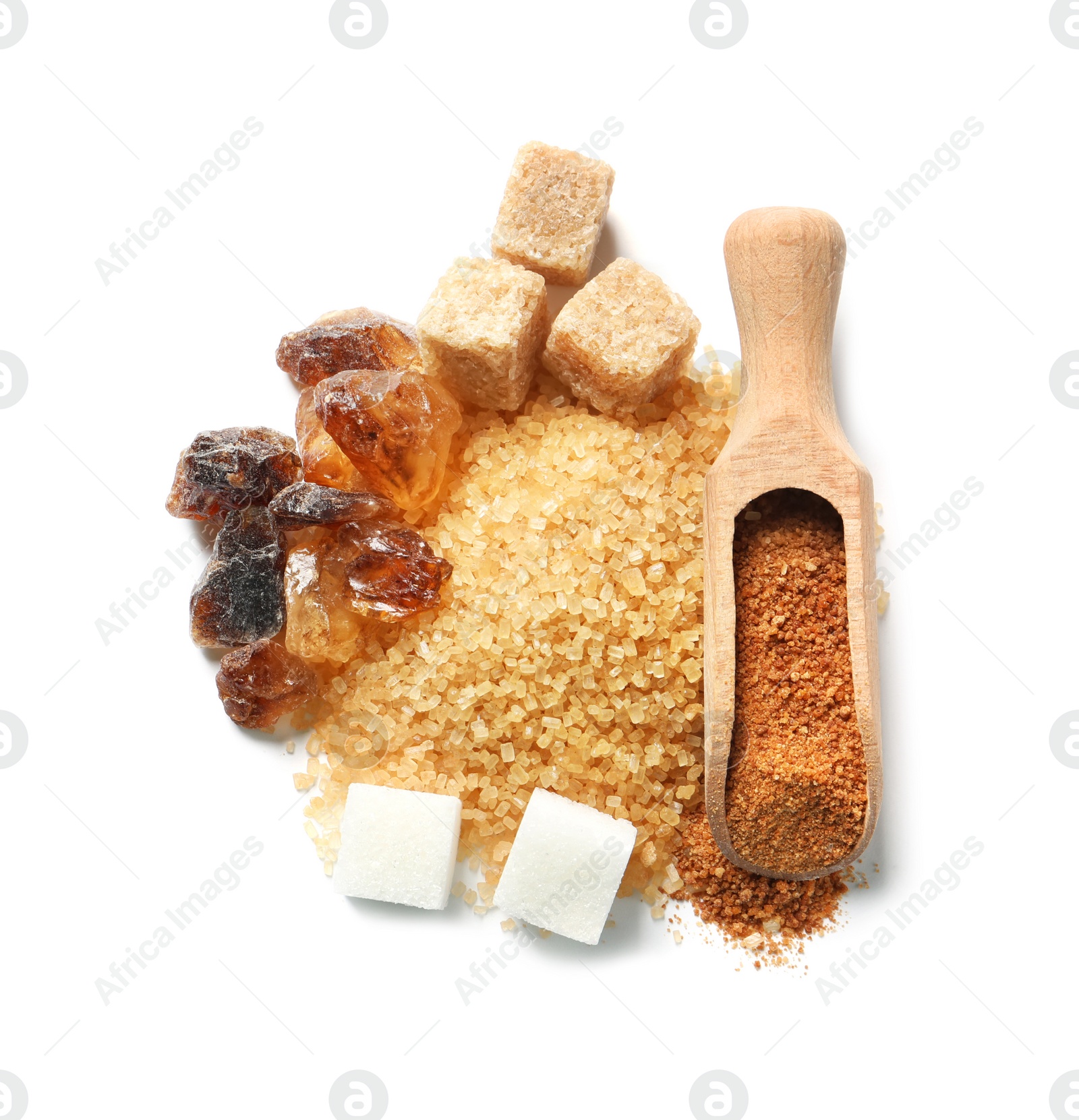 Photo of Various kinds of sugar on white background