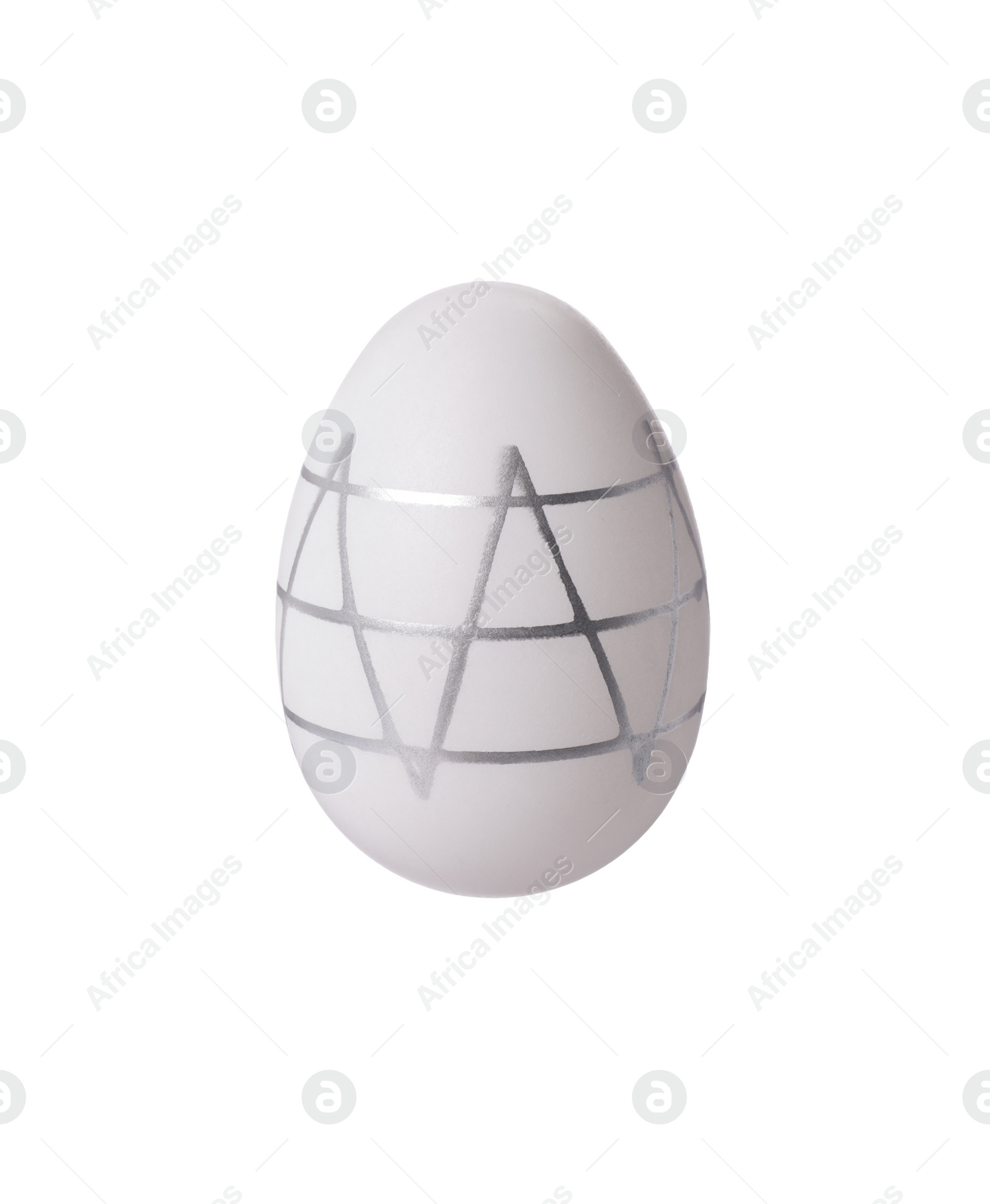 Photo of One Easter egg with stylish pattern isolated on white