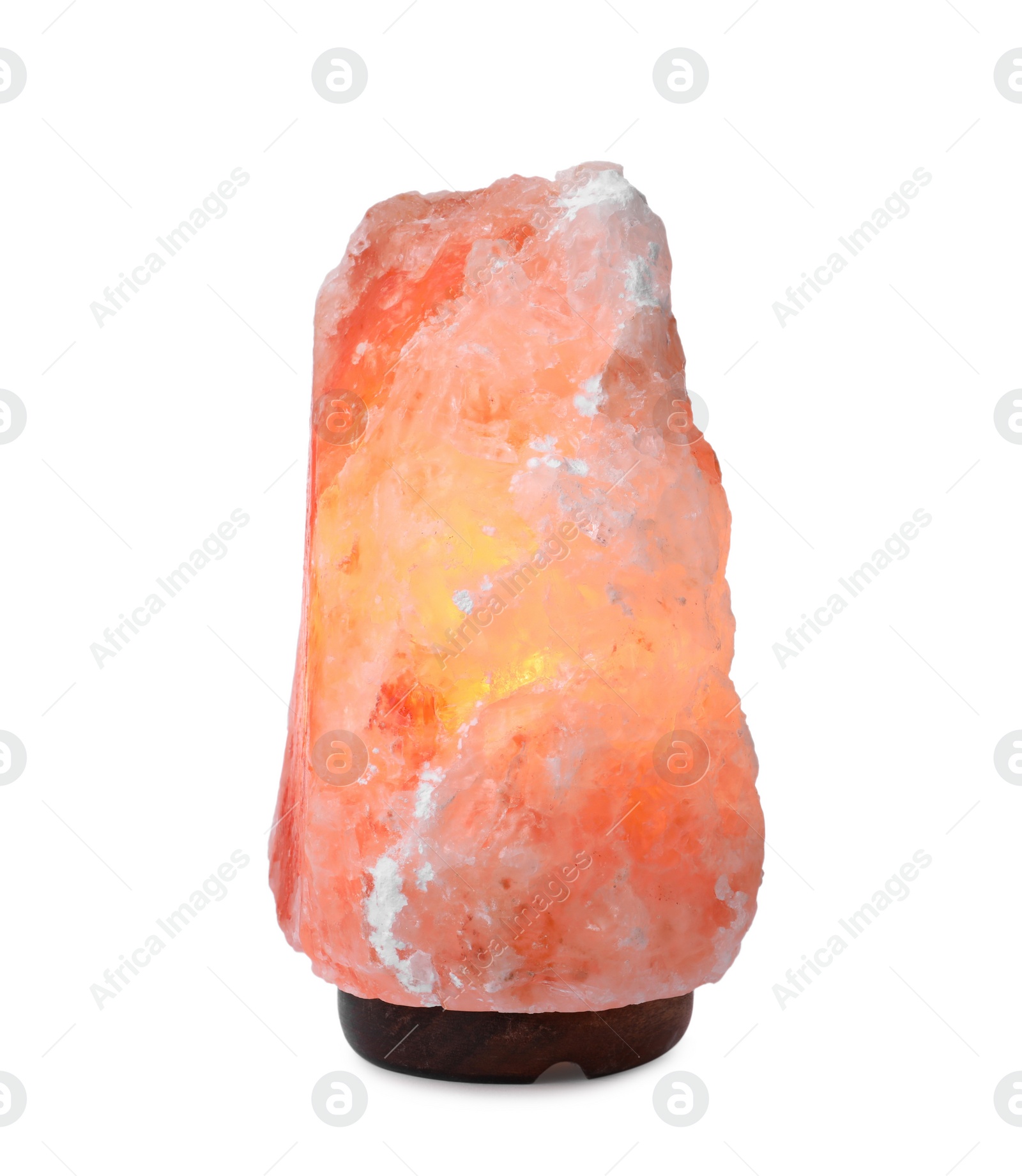 Photo of Pink Himalayan salt lamp isolated on white