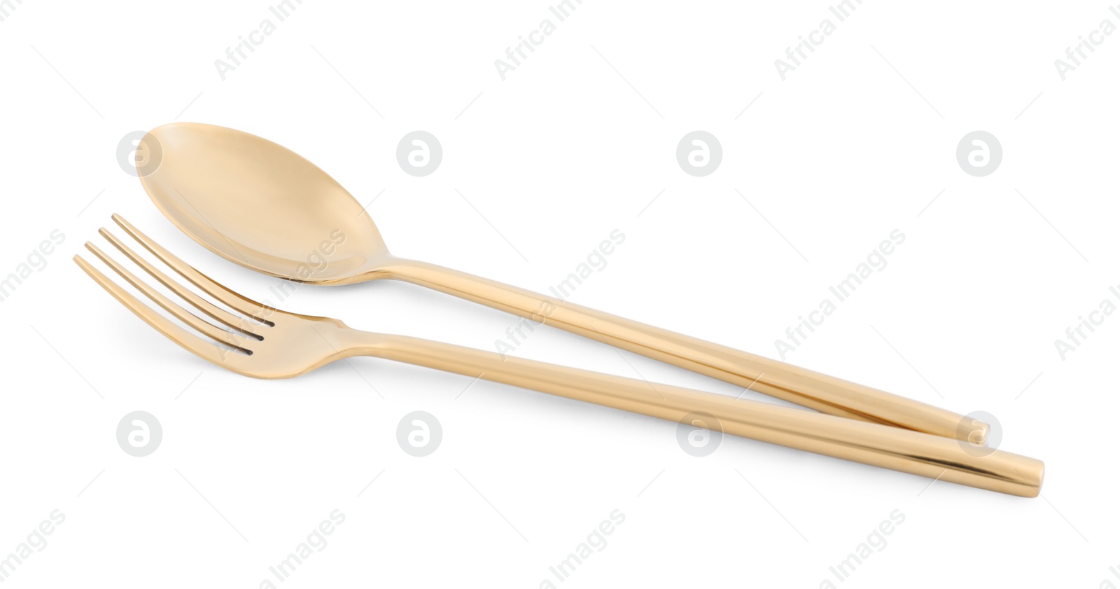 Photo of New clean shiny cutlery isolated on white