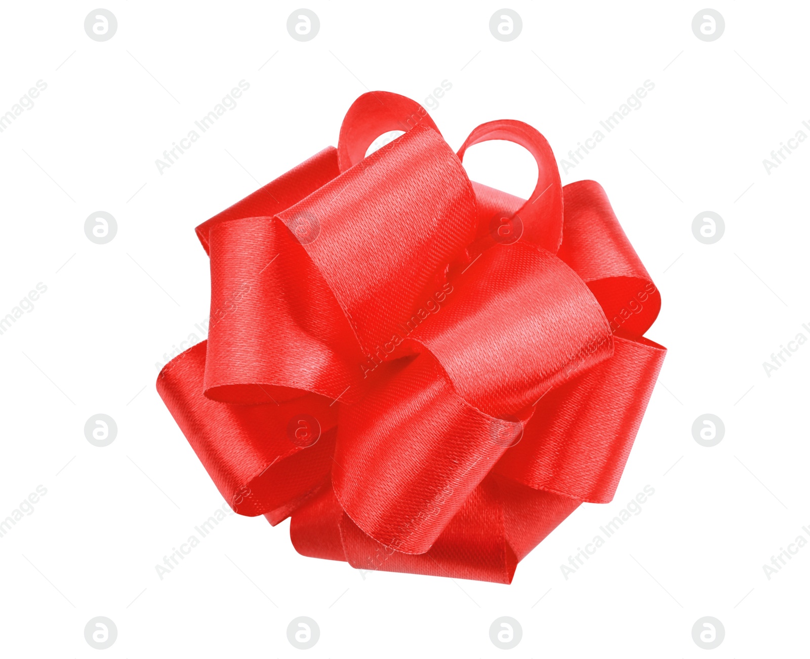 Photo of Beautiful red ribbon isolated on white, top view