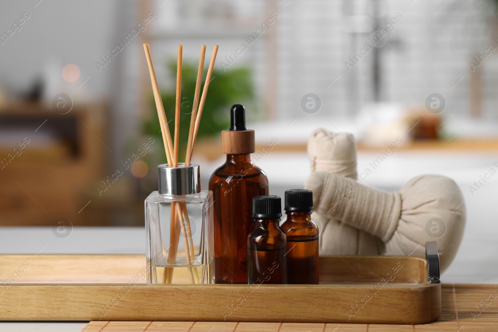 Photo of Spa products on white table in bathroom