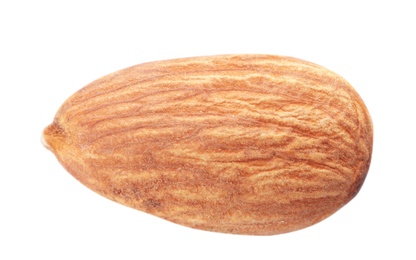 Organic almond nut on white background, top view. Healthy snack